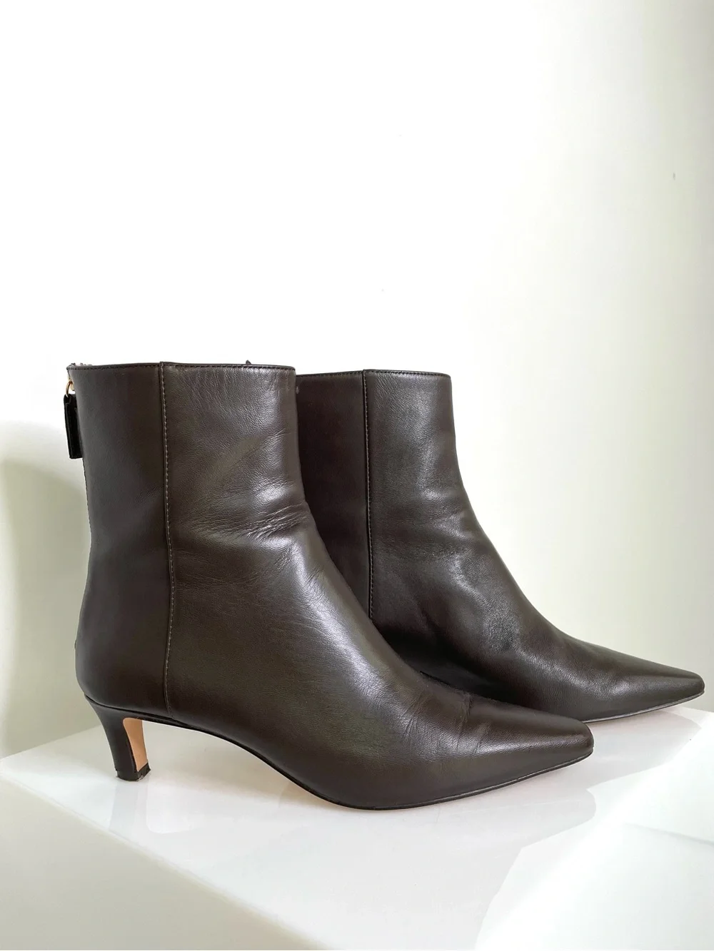 Shoes | Kitten Heel Boots | J. Crew Dark Brown Classic Pointed Toe | Minimalist